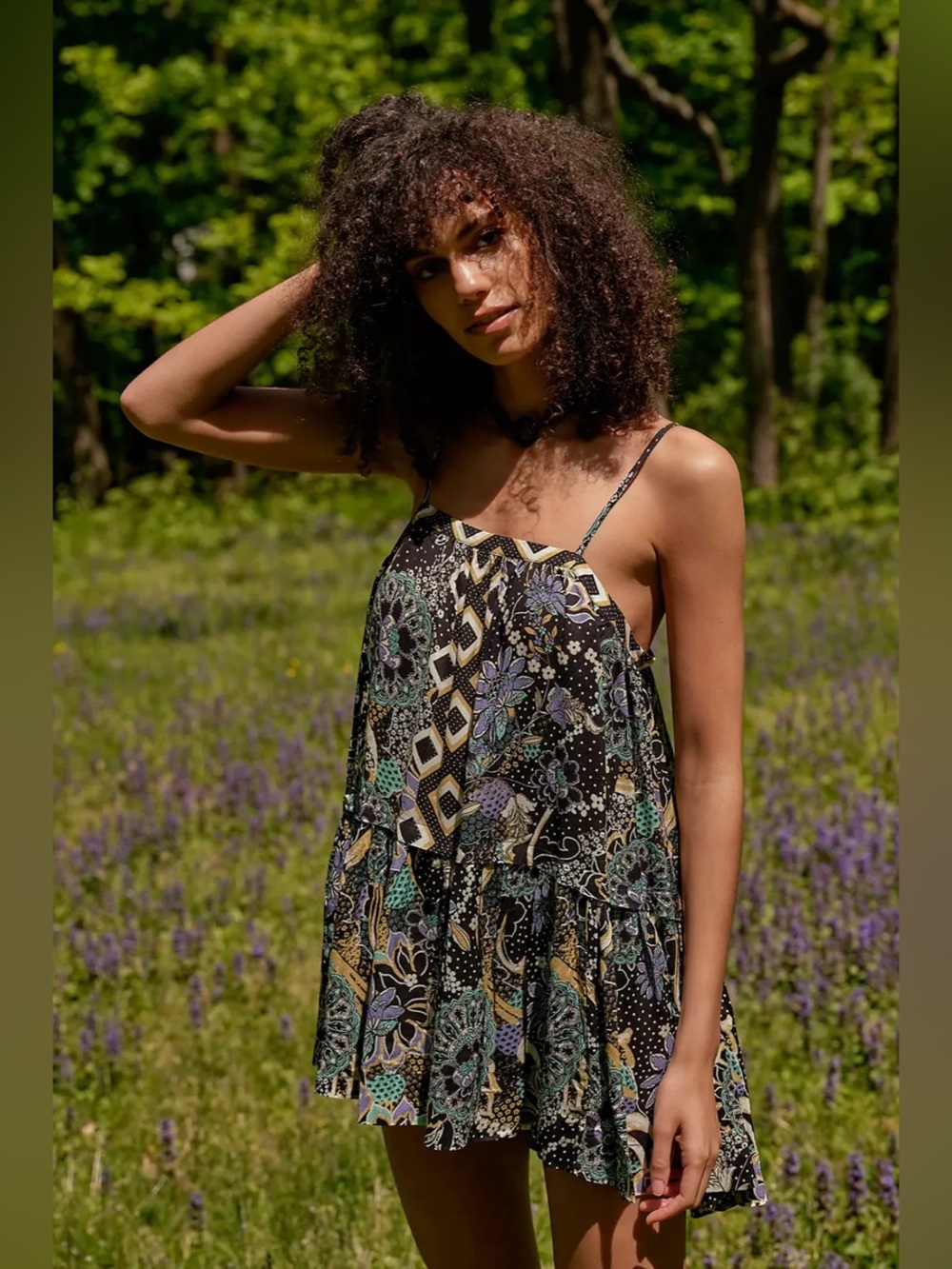 Free People Get A Clue Printed Mini Dress in Black Combo Size XS